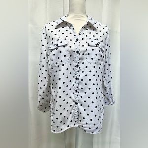 Notations white blouse with black polka dots.  Size M